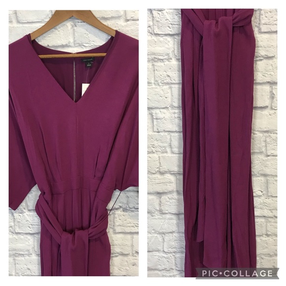 Ann Taylor Purple Wide Leg Jumpsuit Romper Womens Size 14 V Neck Belted - Picture 1 of 5